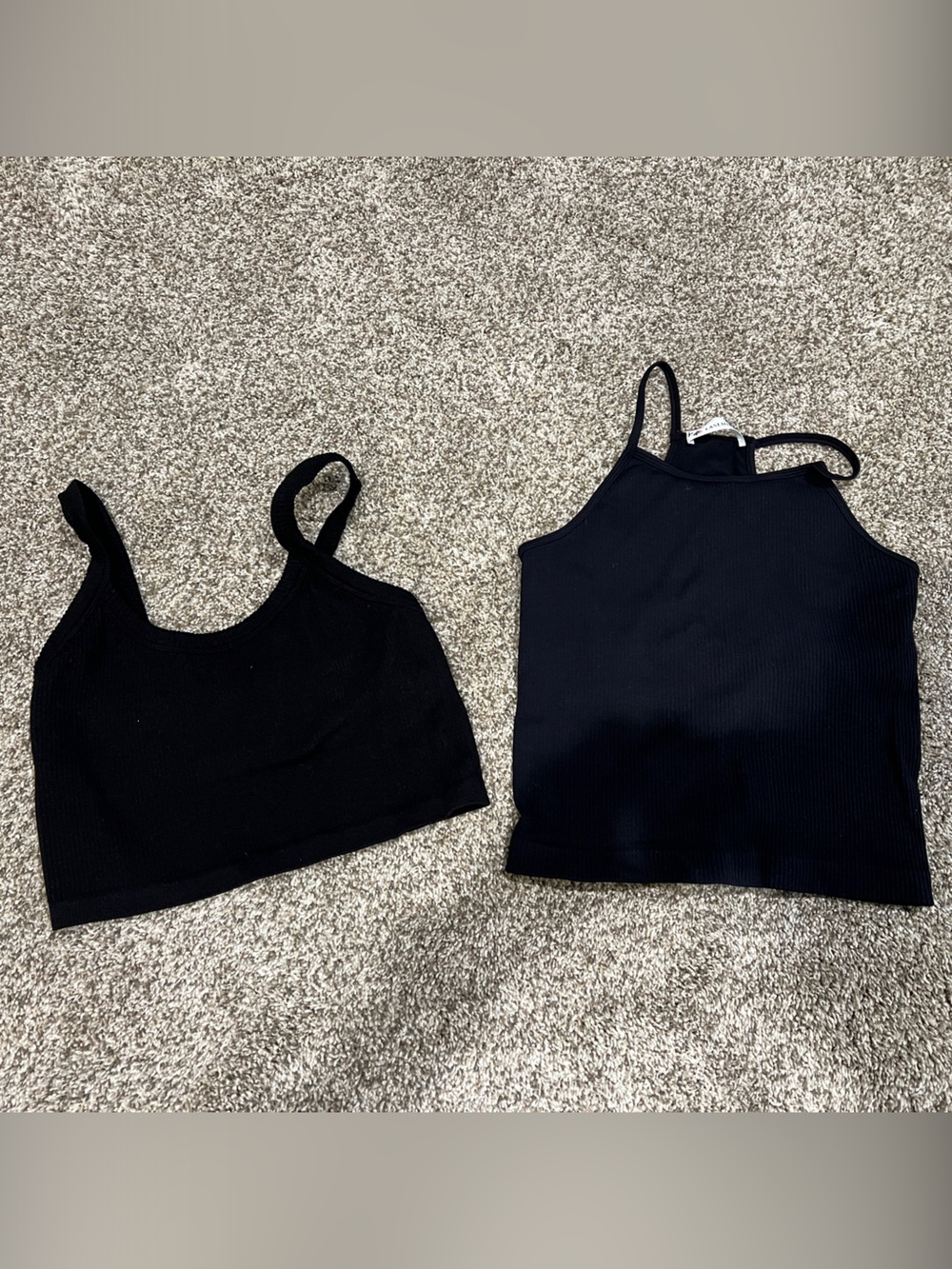 Black Ribbed Tank and Crop Top Set with built in bra